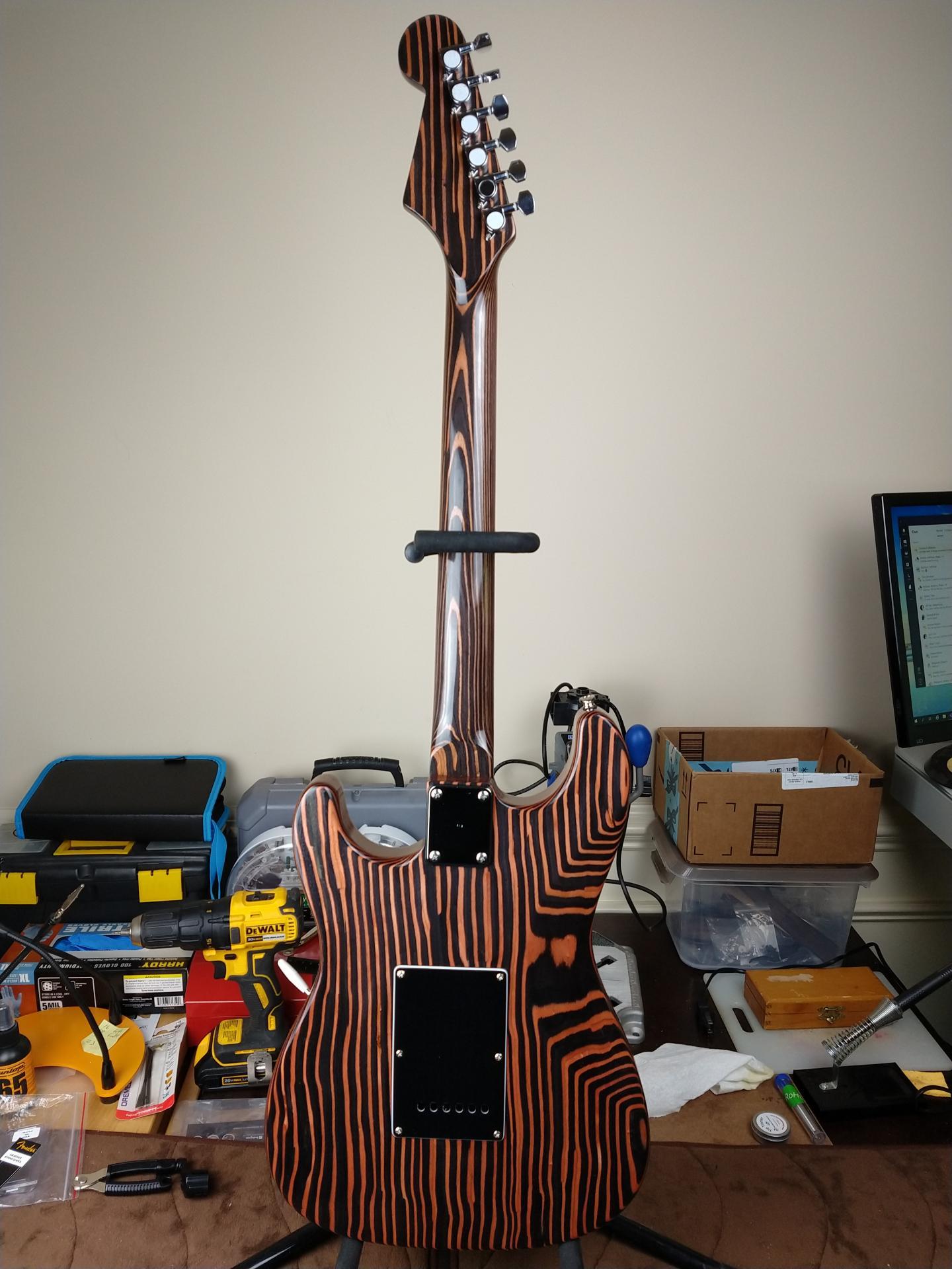 ST Zebrawood Guitar Kit with Bolton neck, White Pickguard Guitar Kit